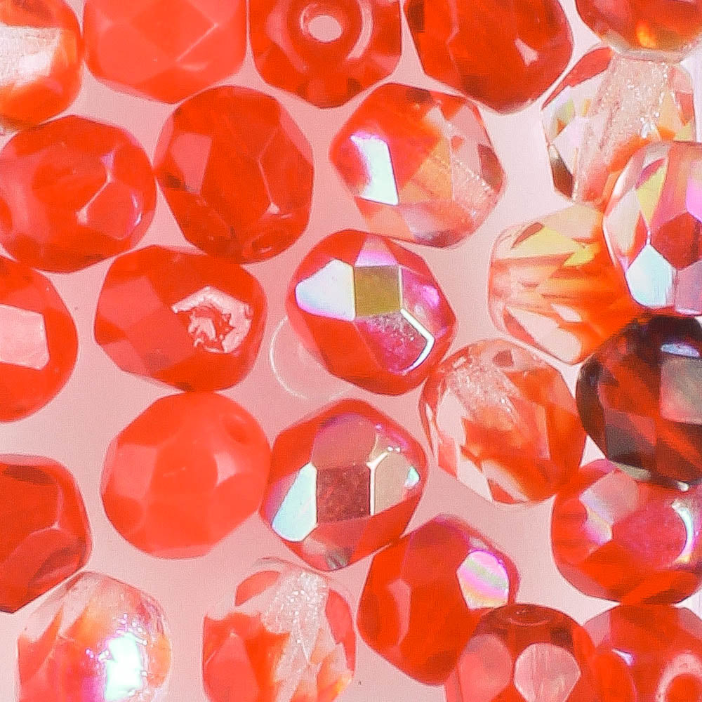 6mm Round Fire Polish Red Mix