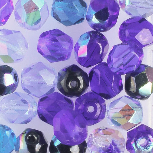 6mm Round Fire Polish Blue Mix