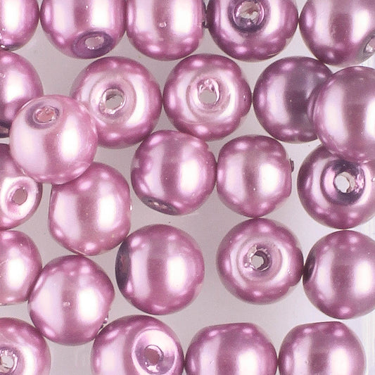 6mm Round Glass Pearl Peony - 25 beads