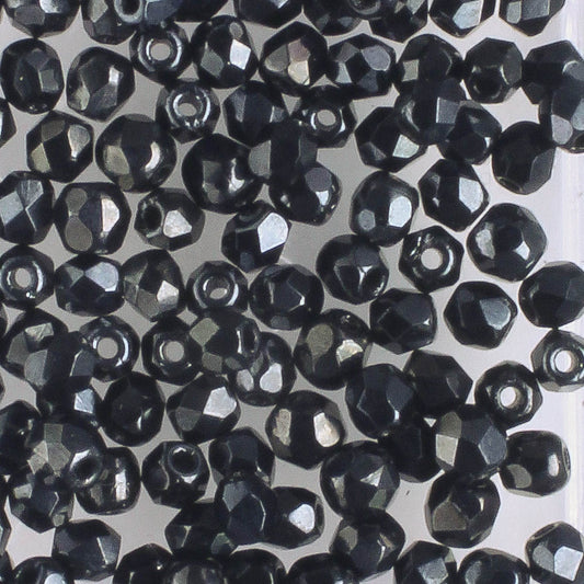 3mm Round Fire Polish Jet Hematite