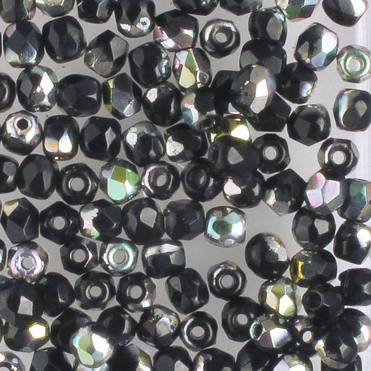 3mm Round Fire Polish Jet Apollo Silver