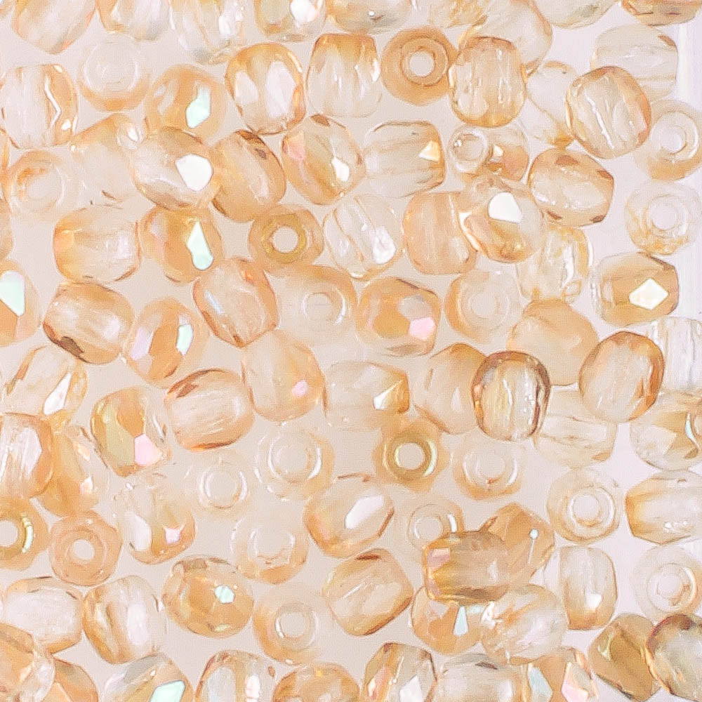 3mm Round Fire Polish Apricot/Crystal