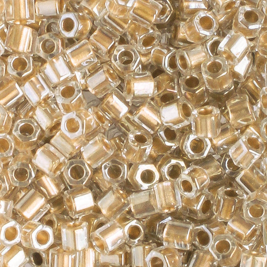 8/0 Hex Gold Lined Clear - 10 grams