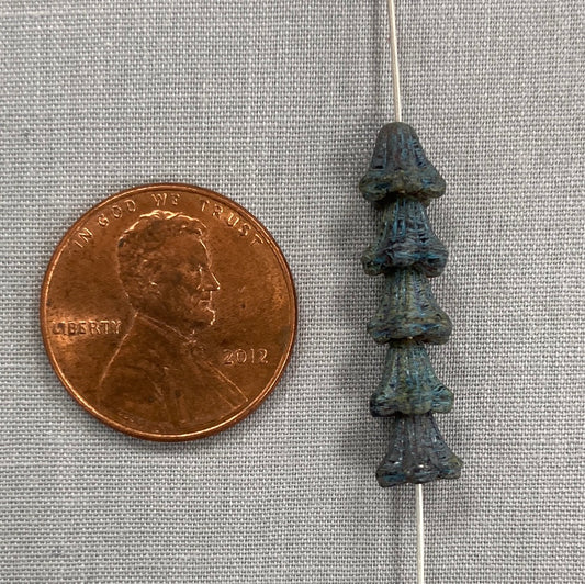 5x6mm Bell Flower - Black Picasso with Turquoise