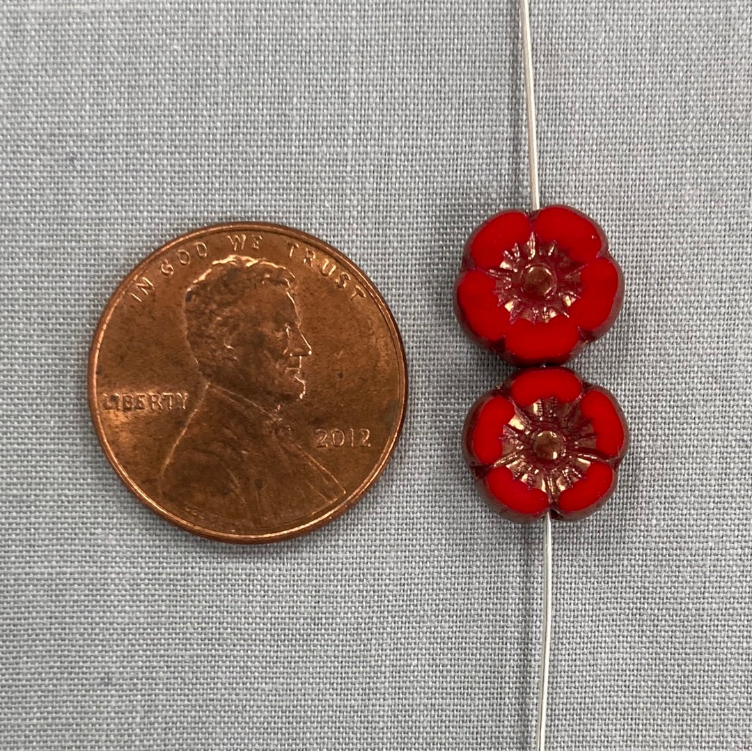 9mm Hibiscus Flower - Scarlet Red with Bronze
