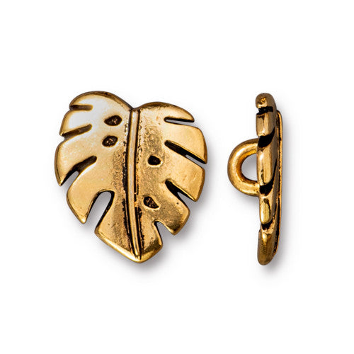 Monstera Leaf Button - Antique Gold