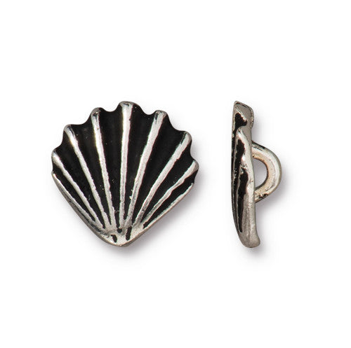 Scallop Shell Button - Antique Silver