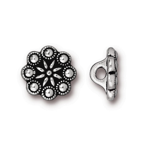 Czech Rosette Button - Antique Silver