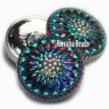 Daisy Button -  Volcano with a Turquoise Wash and Silver Accents