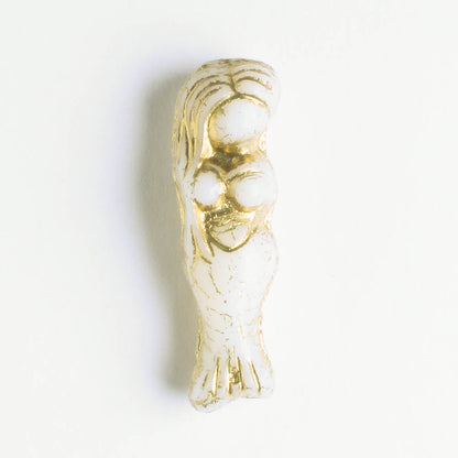 Czech Glass Mermaid Bead - Ivory with Bronze - each