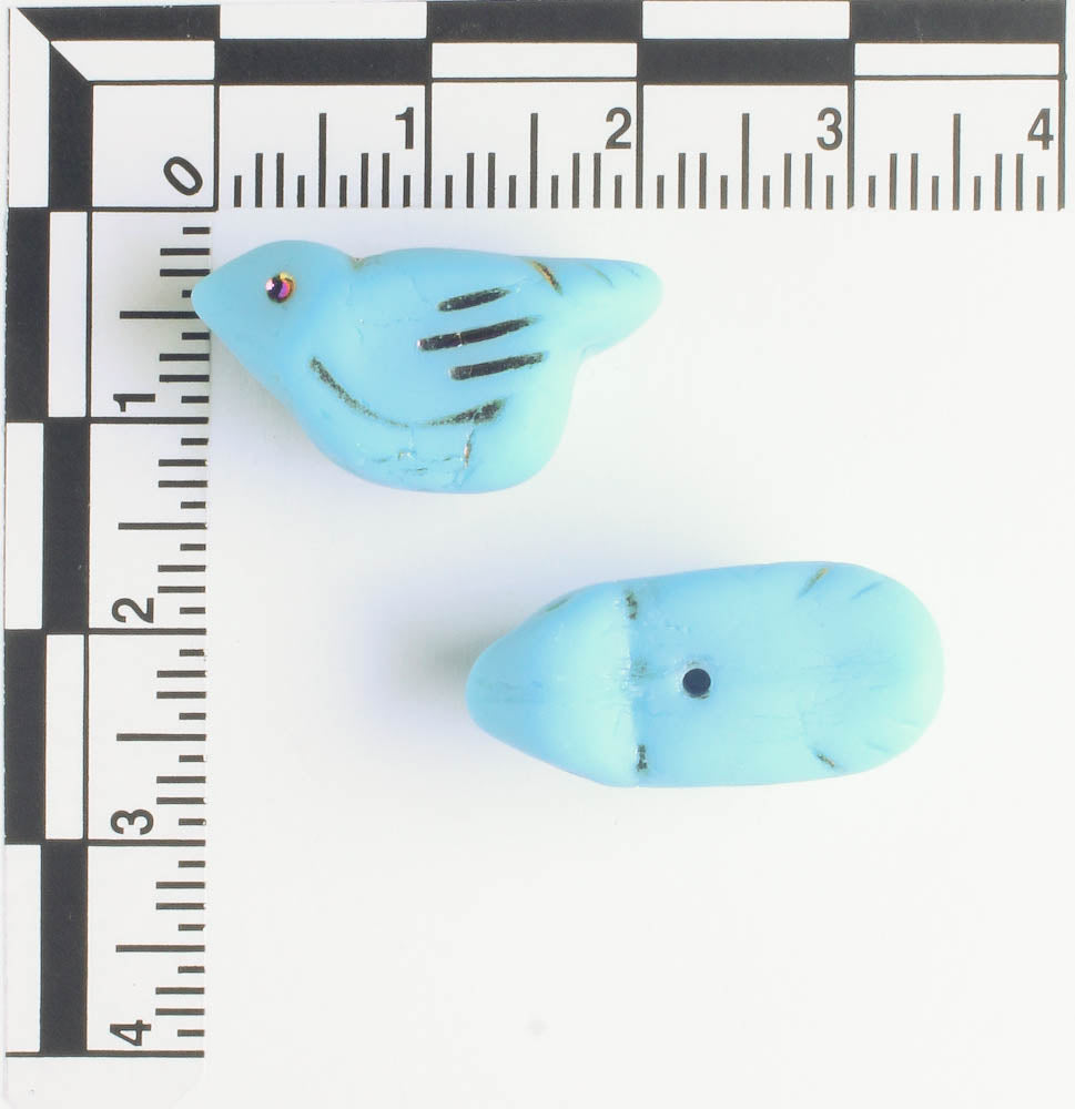 Czech Glass Bird Bead - Matte Sky Blue with  a Metallic Wash - each