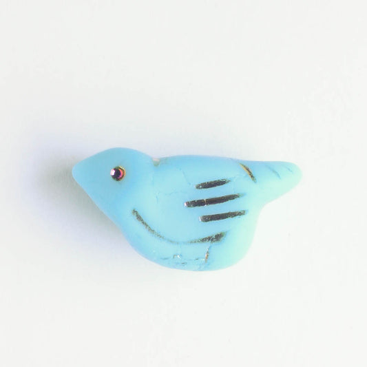 Czech Glass Bird Bead - Matte Sky Blue with  a Metallic Wash - each