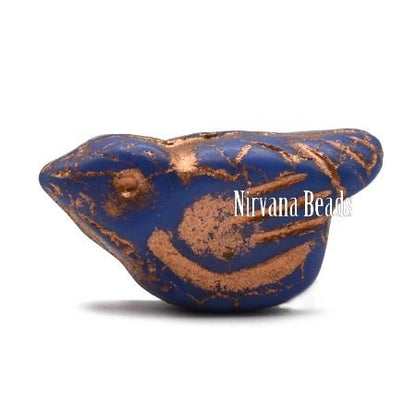 Czech Glass Bird Bead - Matte Indigo with Copper - each