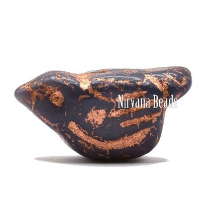 Czech Glass Bird Bead - Indigo with Copper - each