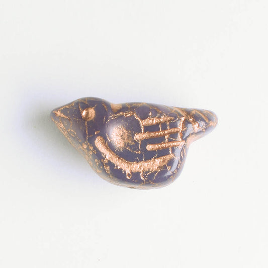 Czech Glass Bird Bead - Indigo with Copper - each