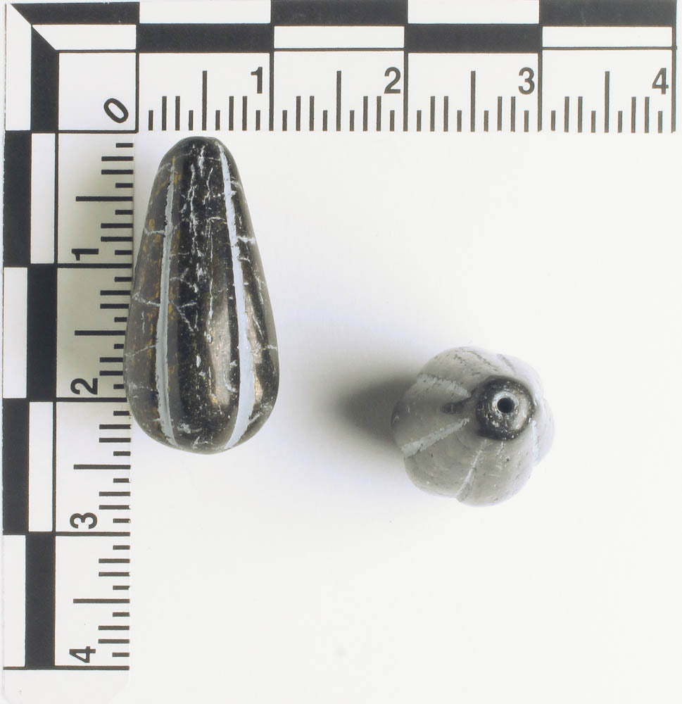 Czech Glass Melon Drop Bead - Black with Gold - each