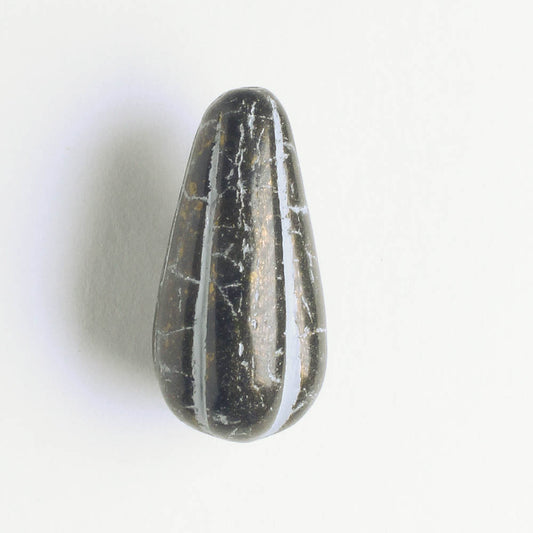 Czech Glass Melon Drop Bead - Black with Gold - each