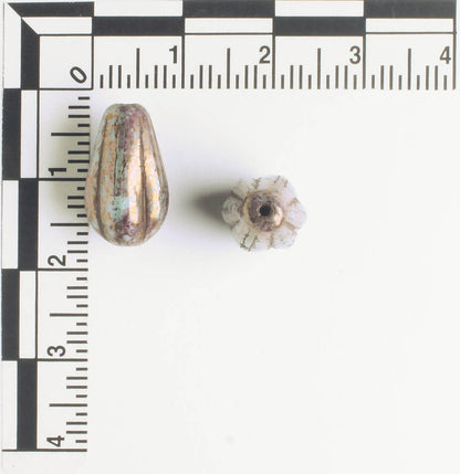 Czech Glass Melon Drop Bead - Pale Blue Green with Gold - each