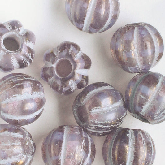 8mm Large Hole Melon - Thistle Luster with Purple