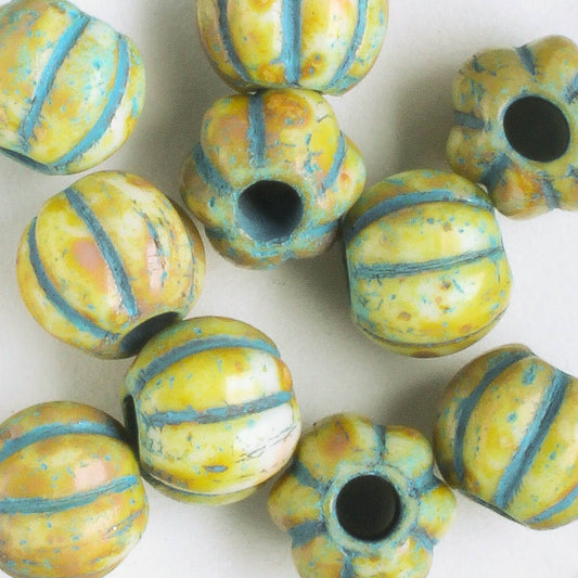 8mm Large Hole Melon - Honey Picasso with Turquoise