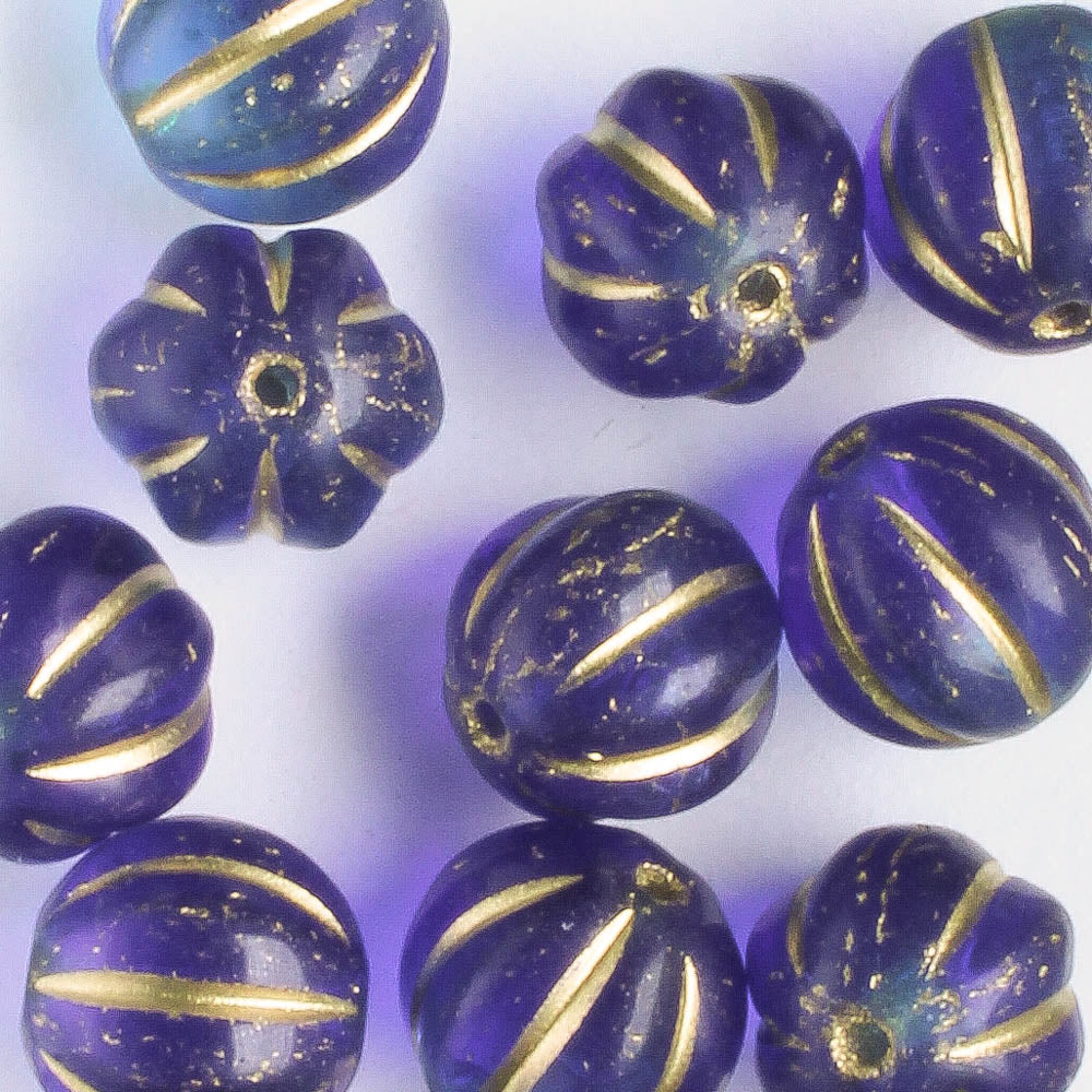8mm Melon - Sapphire and Sky with Gold