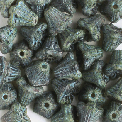5x6mm Bell Flower - Black Picasso with Turquoise