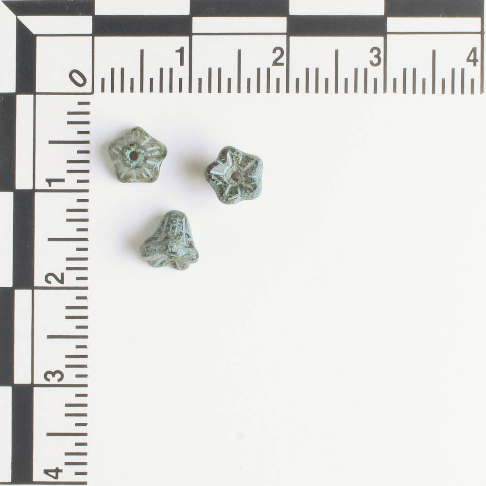 5x6mm Bell Flower - Black Picasso with Turquoise