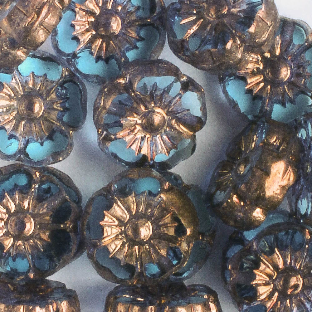 9mm Hibiscus Flower - Pale Blue with Copper