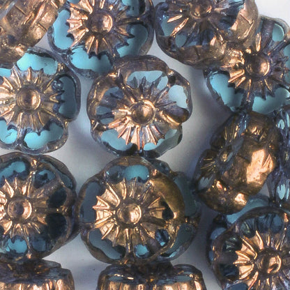 9mm Hibiscus Flower - Pale Blue with Copper