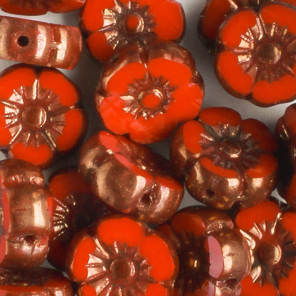 9mm Hibiscus Flower - Scarlet Red with Bronze