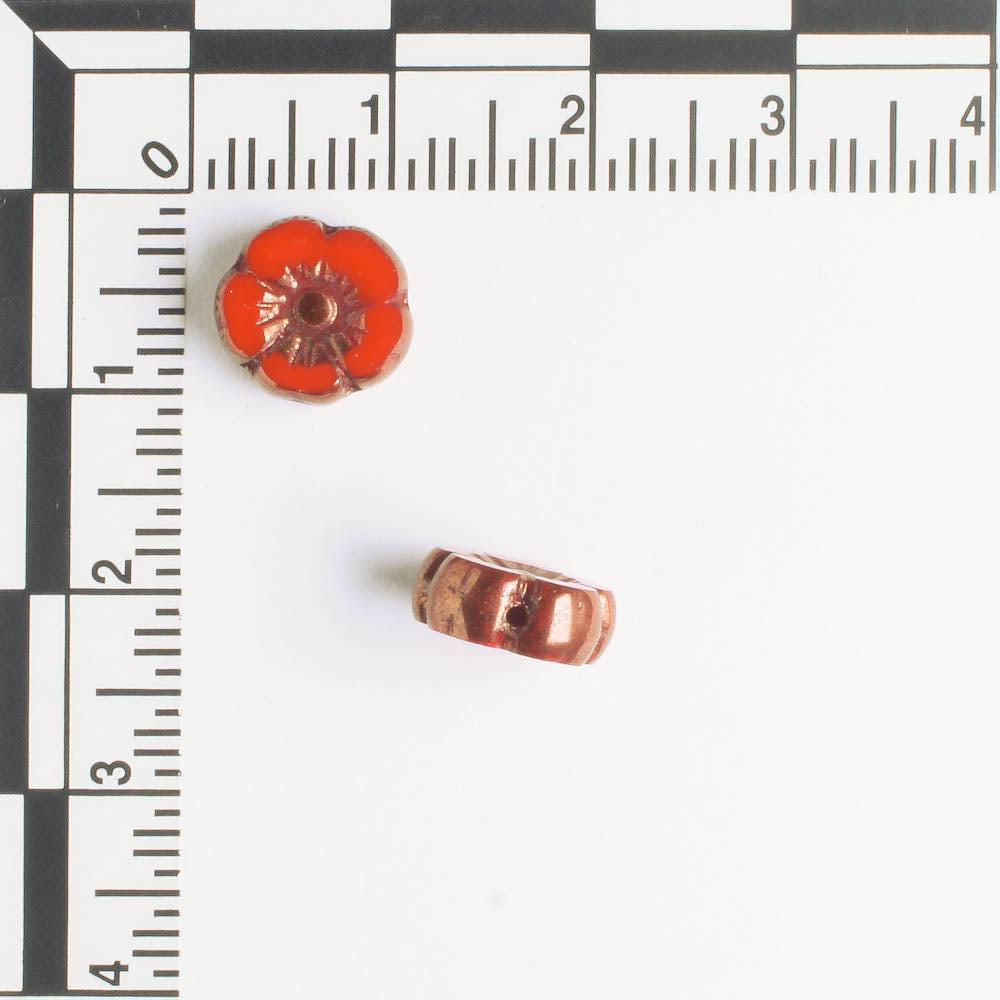 9mm Hibiscus Flower - Scarlet Red with Bronze