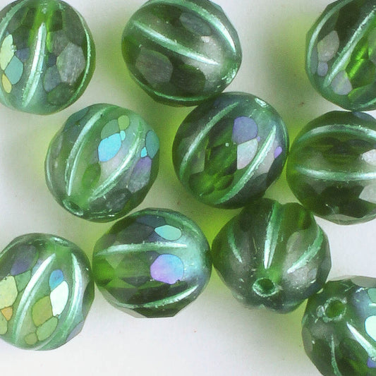 8mm Faceted Melon - Peridot AB Green