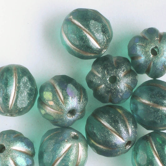 8mm Faceted Melon - Teal Blue Matte AB