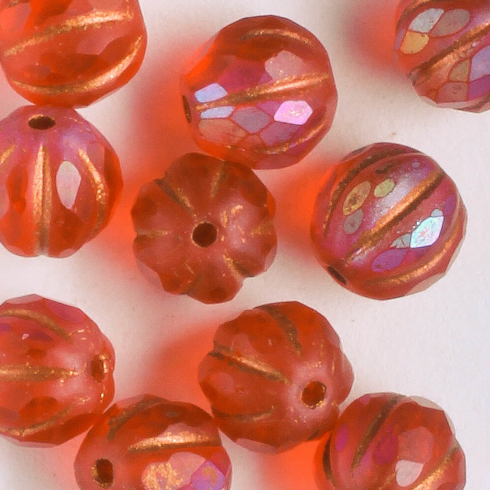 8mm Faceted Melon - Red AB