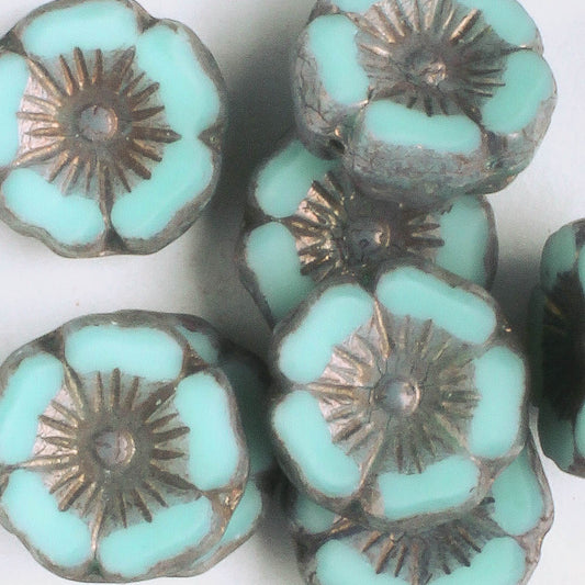 12mm Hibiscus Flower - Blue/Green