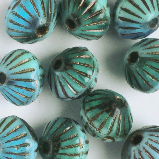 9mm Large Hole Tribal Bicone - Teal with Bronze