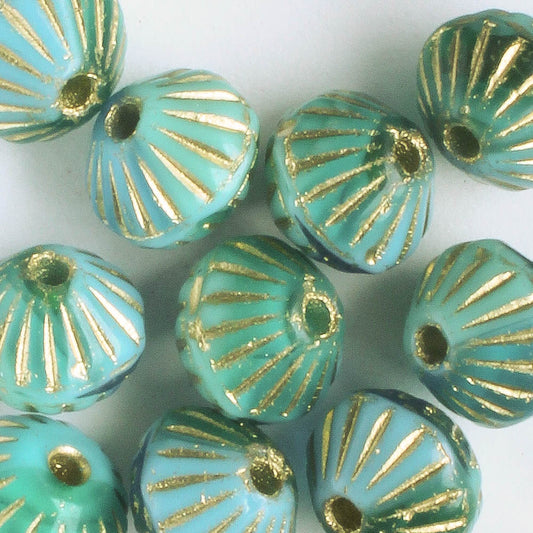 9mm Large Hole Tribal Bicone - Teal with Gold