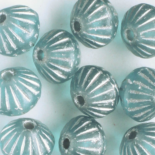 9mm Large Hole Tribal Bicone - Sky Blue with Silver
