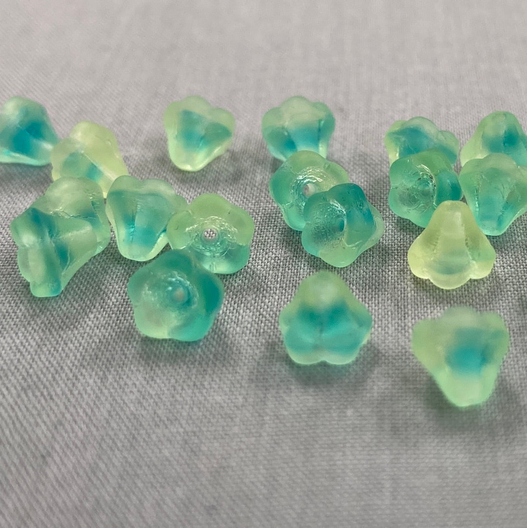 5x6mm Bell Flower - Aqua/Yellow