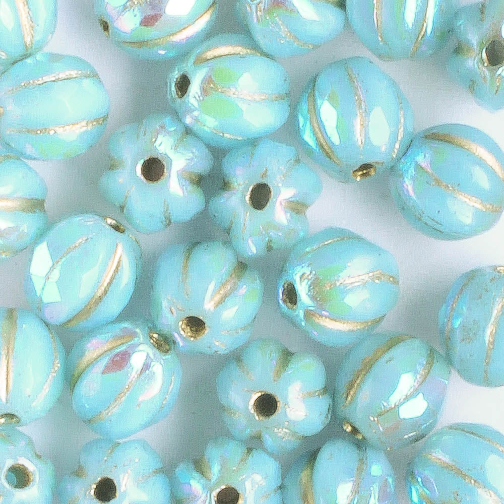 6mm Faceted Melon Bead - Turquoise and Gold