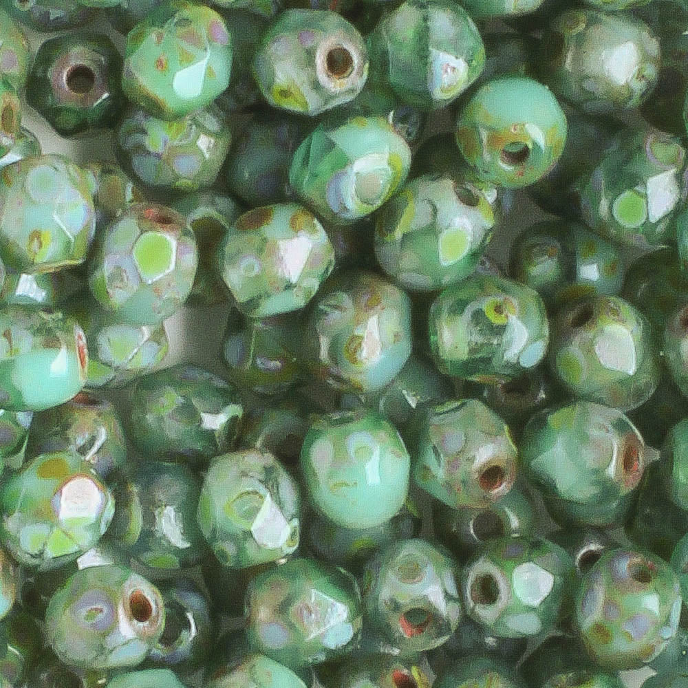 4mm Round Fire Polish Sea Green Picasso