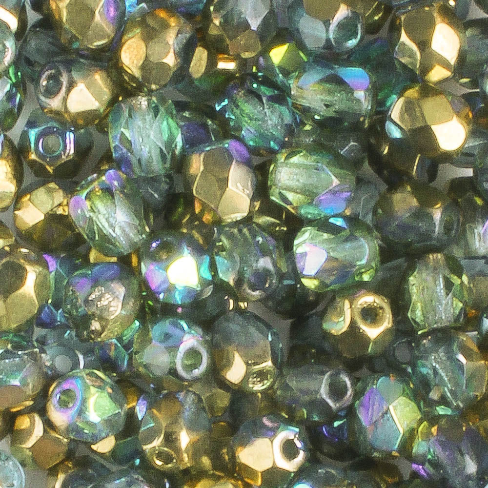 4mm Round Fire Polish Blue Green Gold Luster