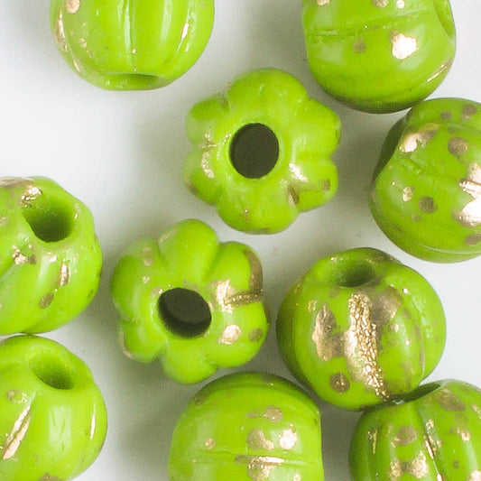 8mm Large Hole Melon - Avocado and Gold