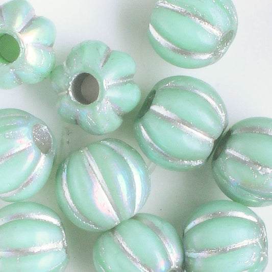 8mm Large Hole Melon - Turquoise and Silver