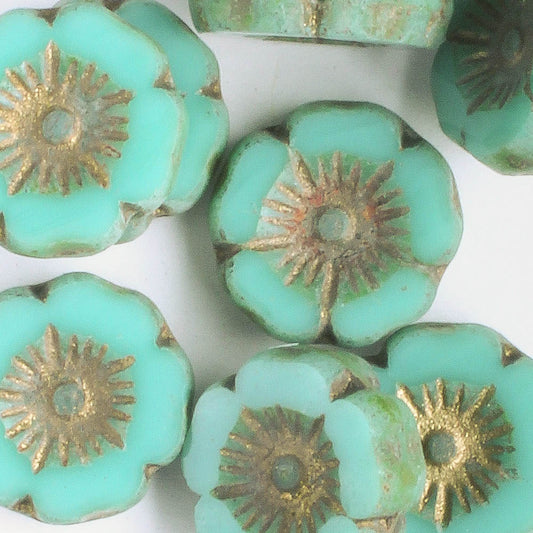 12mm Hibiscus Flower - Sea Green Picasso