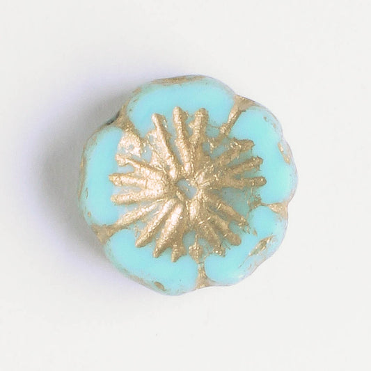 14mm Hibiscus Flower - Tea Green and Gold