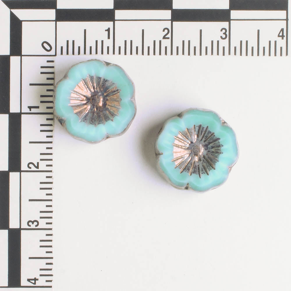 14mm Hibiscus Flower - Blue Geen with Purple