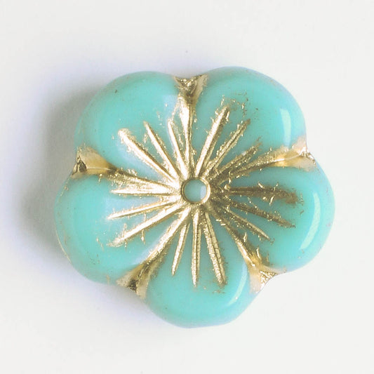 21mm Hibiscus Flower - Turquoise and Gold