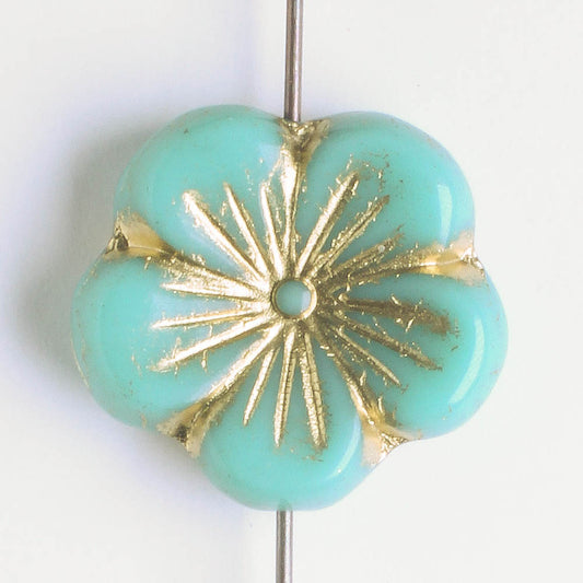 21mm Hibiscus Flower - Turquoise and Gold