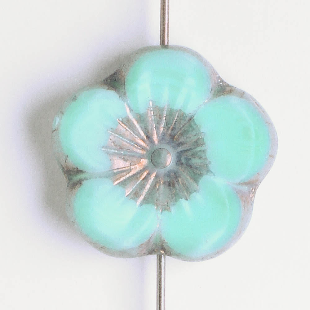 21mm Hibiscus Flower - Turquoise and Purple
